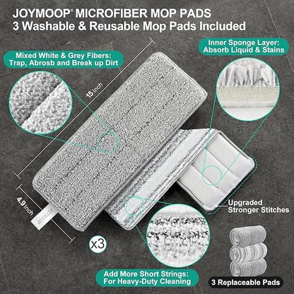 JOYMOOP Mop and Bucket Set for Floor Cleaning and Wall Cleaner, Flat Mop and Bucket System Set (White, White X-Large Bucket #5 + 60" Flat Mop + 3 Pads)