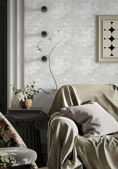Heroad Peel and Stick Wallpaper Grey and White Vintage Forest Animals Floral Wallpaper Removable Self-Adhesive Contact Paper for Bedroom Living Room Cabinets Decoration Thicken Vinyl 17.3''x78.7''
