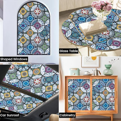 DKTIE Static Cling Decorative Window Film with Installation Tools Non Adhesive Privacy Film Stained Glass Window Film for Bathroom Shower Door Heat Cotrol Anti UV 17.7 x 78.7 Inch