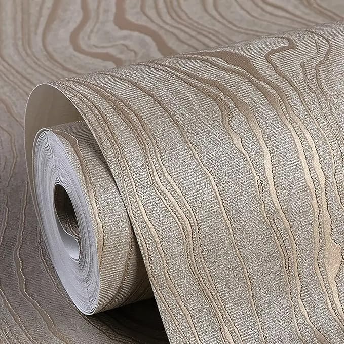 Gold Khaki Wood Peel and Stick Wallpaper Stripe, 20.8" x 118" (53cm x300cm), Removable, Self-Adhesive, 3D, Modern, Rustic, Industrial, Bathroom, Bedroom, Decorating