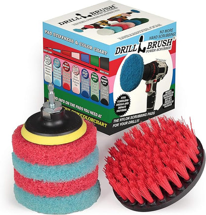 Drill Brush Power Scrubber - Outdoor Cleaning - Stiff Bristle Deck Brush - Concrete Scrub Brush - Bathroom Cleaning - Scrub Pad Attachments for Cordless Drill - Shower Cleaner - Glass Shower Doors