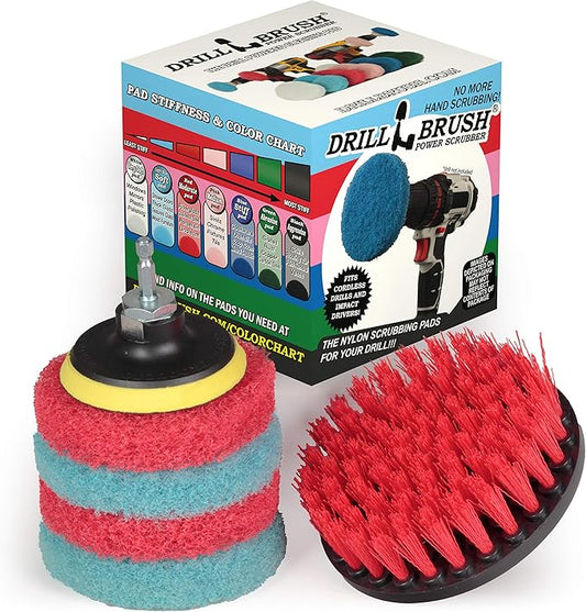 Drill Brush Power Scrubber - Outdoor Cleaning - Stiff Bristle Deck Brush - Concrete Scrub Brush - Bathroom Cleaning - Scrub Pad Attachments for Cordless Drill - Shower Cleaner - Glass Shower Doors