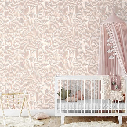 Guvana Pink Wallpaper Peel and Stick Modern Light Pink and White Contact Paper Boho Striped Wall Paper Self Adhesive Waterproof Wallpaper for Bedroom Bathroom Accent Wall Decor Vinyl Roll 17.3"×787"