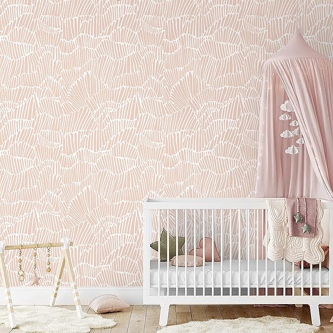 Guvana Pink Wallpaper Peel and Stick Modern Light Pink and White Contact Paper Boho Striped Wall Paper Self Adhesive Waterproof Wallpaper for Bedroom Bathroom Accent Wall Decor Vinyl Roll 17.3"×197"