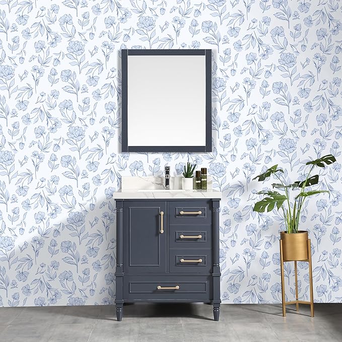 Timeet Floral Peel and Stick Wallpaper Blue and White Wallpaper Removable Self-Adhesive Wall Paper for Bedroom Bathroom Vintage Contact Paper for Walls Covering 17In×78.7In