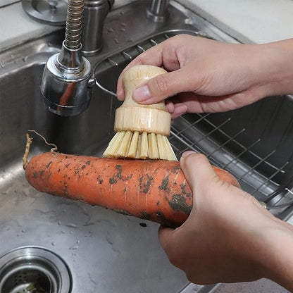 Bamboo Dish Scrub Brush, Kitchen Dish Scrubber Brush Set for Cleaning Dishes,Sink, Cast Iron Pan/Pot