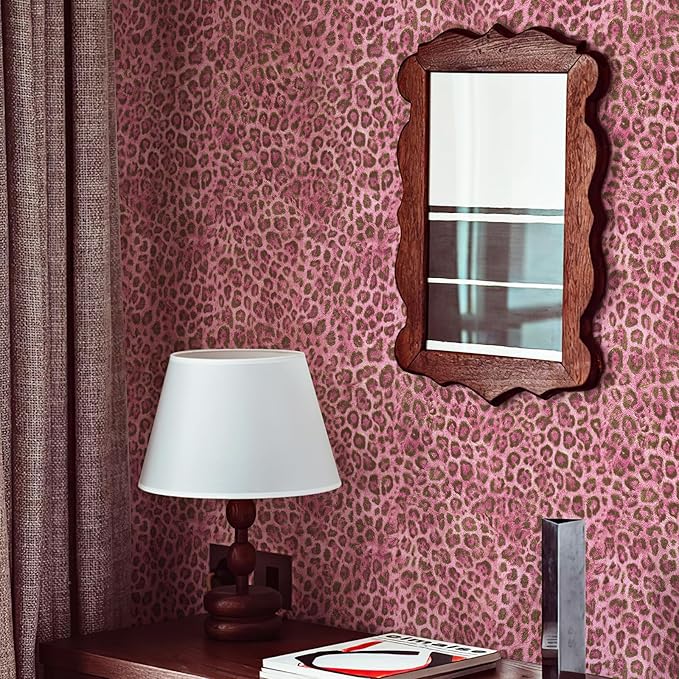 JiffDiff Upgrade Leopard Print Peel and Stick Wallpaper, 17.3" x 1200" Waterproof Removable Self Adhesive Wallpaper, Pink Unique Funky Cheetah Contact Paper for Bedroom, Bathroom, Decor