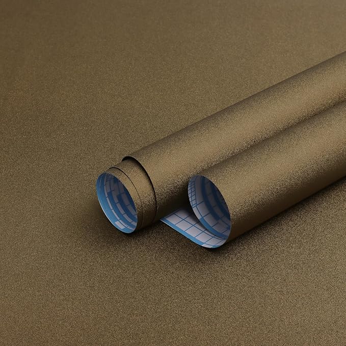 HeloHo Dark Gold Peel and Stick Wallpaper 118"X15.7" Solid Golden Bronze Matte Textured Wall Paper Modern Self Adhesive Removable Waterproof Contact Paper for Living Room Bedroom Decor