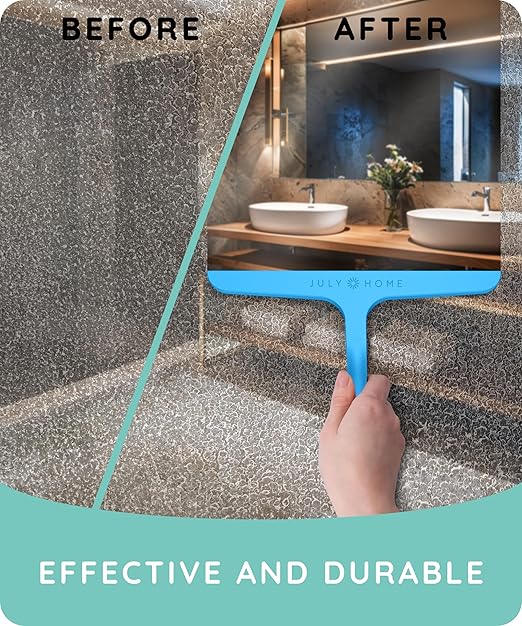 JULY HOME Premium All-Purpose Silicone Squeegee 11 inch, Stainless Steel Core, Shower Accessories - Bathroom Cleaner for Mirror, Car, Window, Tile and Shower Glass Door Cleaner Tool (Blue)