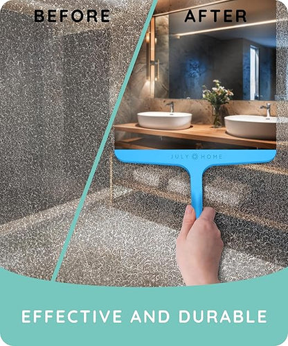 JULY HOME Premium All-Purpose Silicone Squeegee 11 inch, Stainless Steel Core, Shower Accessories - Bathroom Cleaner for Mirror, Car, Window, Tile and Shower Glass Door Cleaner Tool (Blue)
