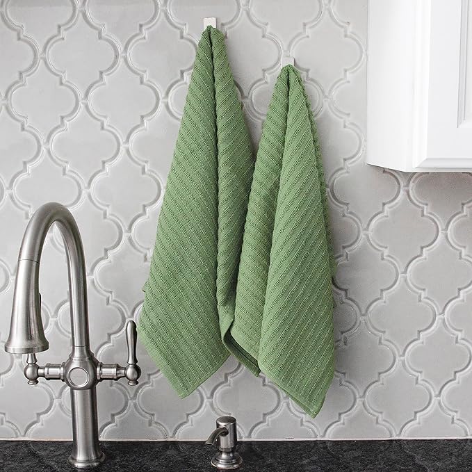 Ritz Royale Collection 100% Combed Terry Cotton, Highly Absorbent, Oversized Kitchen Towel Set, 28" x 18", 2-Pack, Solid, Juniper