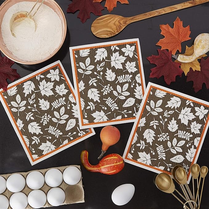DII Swedish Dishcloths for Kitchen & Cleaning, Reusable, Machine Washable & Dishwasher Safe, Biodegradable, 7.75 x 6.75, It's Fall Y'all, 3 Piece