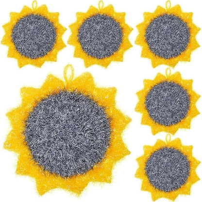Breling 6 Piecs Sunflower Shape Dish Sponge Dual Sided Non Scratch Dish Washing Scrubbers, Reusable Household Cleaning Kitchen Tools for Dishwashing Washing Dishes Cookware(Sunflower)