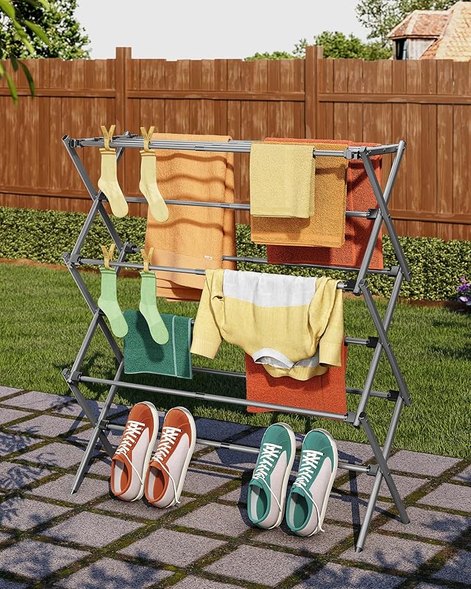 APEXCHASER Drying Rack Clothing, Clothes Drying Rack Foldable, Laundry Drying Rack Expandable, Small Clothe Hanger for Baby Clothes Towel Bib Sock, Clothes Airer for Indoor Outdoor Use, Grey/Black