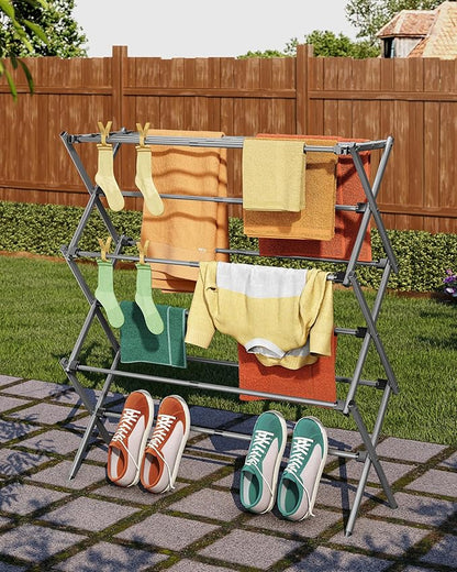 APEXCHASER Drying Rack Clothing, Clothes Drying Rack Foldable, Laundry Drying Rack Expandable, Small Clothe Hanger for Baby Clothes Towel Bib Sock, Clothes Airer for Indoor Outdoor Use, Grey/Black