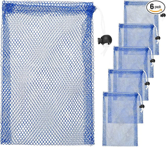 6 x 8 in Small Mesh Laundry Bags with Drawstring [6PCS] - Durable Mesh Bags with Cord Lock for Laundry & Soap &Small Balls - [Blue]