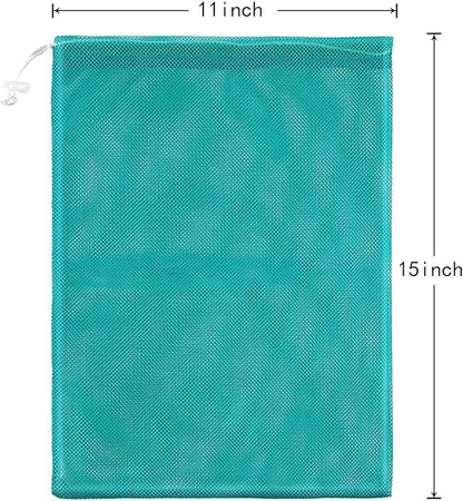 Frienda 6 Pieces Mesh Stuff Sack, 11 x 15 Inch Durable Nylon Drawstring Laundry Bag for Rinsing Beach Toys, Seashell Collecting, Mesh Bags for Travel(Turquoise)