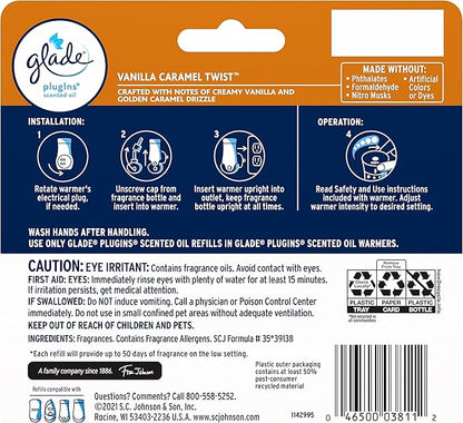 Glade PlugIns Refills Air Freshener, Scented and Essential Oils for Home and Bathroom, Vanilla Caramel Twist, 3.35 Fl Oz, 5 Count