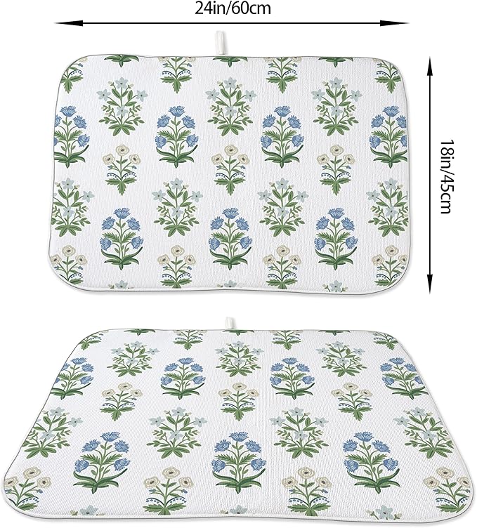 Spring Dish Drying Mat 18x24 Inches For Kitchen Counter Absorbent Floral 4 Kitchen Decoration Summer Floral Drying Mat For Home Kitchen,Dining Room,Office Decoration