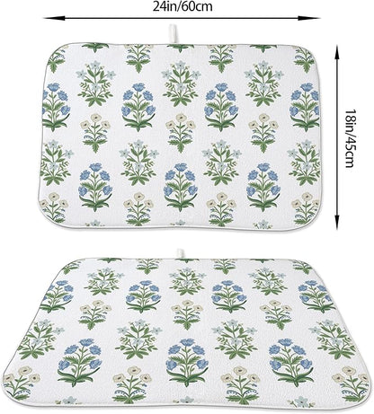 Spring Dish Drying Mat 18x24 Inches For Kitchen Counter Absorbent Floral 4 Kitchen Decoration Summer Floral Drying Mat For Home Kitchen,Dining Room,Office Decoration