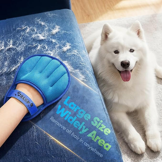 Upgraded Pet Hair Removal Glove for Dogs & Cats, Electrostatic Five-Finger Hair Remover for Furniture, Couch, Carpet, Clothing& Car Seat, 1Pcs Reusable Magic Brush Pet Hair Remover Tool (Blue)