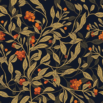 Extra Long Dark Floral Peel and Stick Wallpaper - 17.5In x 32.8Ft Vintage Botanical Self-Adhesive Vinyl Contact Paper for Cubicles Drawers Cabinets Leaf Fruit Pattern Black Yellow Gold Orange