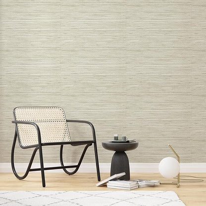 Simon&Siff Cream Textured Grasscloth Peel and Stick Wallpaper 17.7"x197" Neutral Faux Grassweave Wallpaper Waterproof Self Adhesive Removable Wallpaper Mural for Home Decor Bedroom Kitchen Cabinet