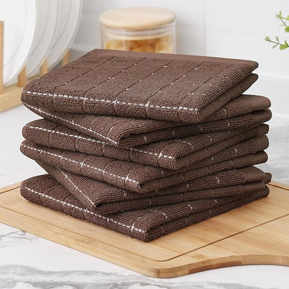 Homaxy 100% Cotton Terry Kitchen Dish Cloths, Ultra Soft and Absorbent Dish Towels for Kitchen, Suitable for Drying and Washing Dishes, 6 Pack, 12 x 12 Inches, Brown