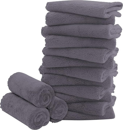 16 Pack Baby Washcloths - Luxury Coral Fleece - Extra Absorbent and Soft Wash Clothes for Newborns, Infants and Toddlers - Suitable for Sensitive Skin and New Born - Baby Shower - Grey, 10x10 Inch