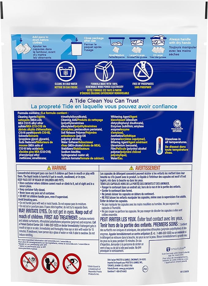Tide PODS Free & Gentle, Laundry Detergent Soap Pods, Unscented, 3 Bag Value Pack, 111 Count, HE Compatible