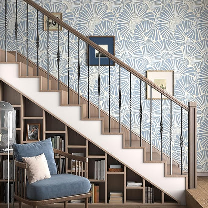 White and Blue Wallpaper Peel and Stick Wallpaper Boho 17.3"×393" Modern Wallpaper Removable Self Adhesive Wall Paper for Bedroom Blue Contact Paper for Cabinets Drawers Shelf Home Decor Vinyl Film