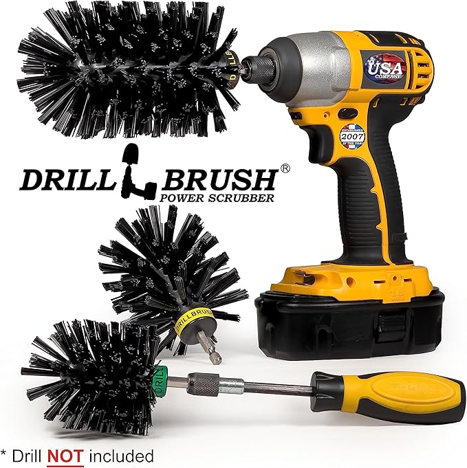 Grill Brush Drill Attachment Cleaning Kit - Replace Stainless Steel Wire Scrubber with Our Safer Nylon Bristle Brushes - Grill Accessories, Grill Hand Brush for Griddle Cleaning - Rust Removal