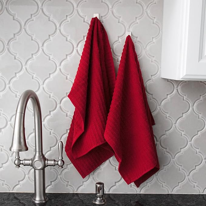 Ritz Royale Collection 100% Combed Terry Cotton, Highly Absorbent, Oversized, Kitchen Towel Set, 28" x 18", 2-Pack, Solid Paprika Red