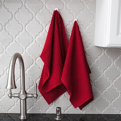Ritz Royale Collection 100% Combed Terry Cotton, Highly Absorbent, Oversized, Kitchen Towel Set, 28" x 18", 2-Pack, Solid Paprika Red