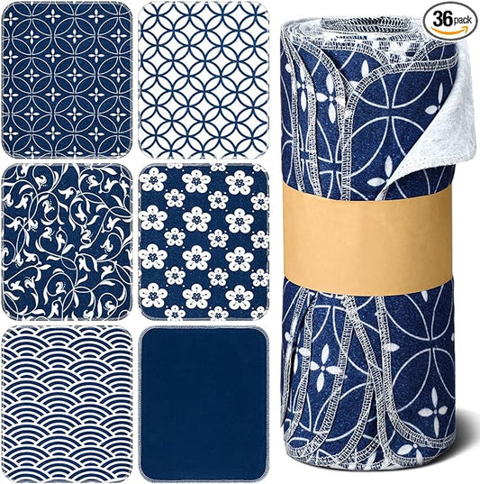 36 Pack Japanese Reusable Cleaning Cloths Washable Cotton Kitchen Towels for Home (Blue)