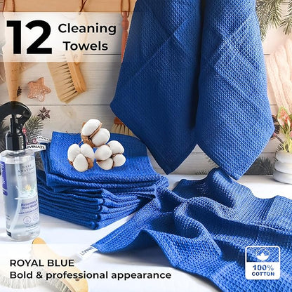 Royal Blue Cotton Cleaning Rags For Housekeeping - Trapos Paños De Limpieza Reutilizables - Kitchen Bar Shop Towel Dish Mop Wash Cloth For House - Reusable Washable Absorbent - 13"x13" 12 Pack