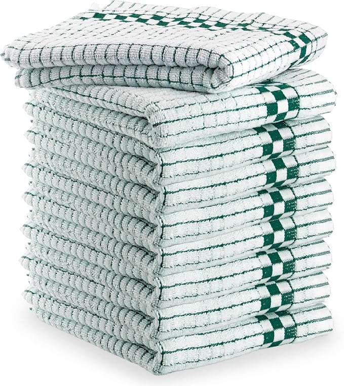 XLNT Highly Absorbent Kitchen Dish Towels 100% Cotton 18x28 inch – Ultra-Thick Dishcloths – Premium Weave for Drying & Cleaning – Soft, Durable & Lint-Free – Pack of 9 Green