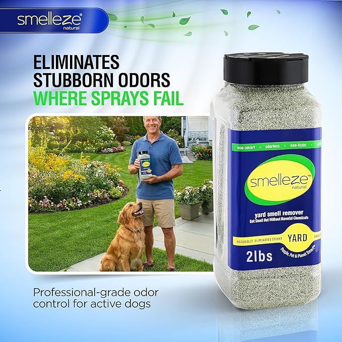 SMELLEZE Outdoor Yard Odor Eliminator for Dogs 2 lb Granular Pet Urine & Poop Deodorizer for Artificial Turf, Grass, Gravel, Patios & Kennels | Safe for Pets & Kids | Long-Lasting