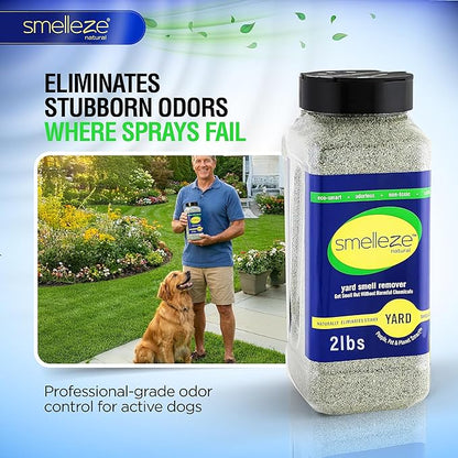 SMELLEZE Outdoor Yard Odor Eliminator for Dogs 2 lb Granular Pet Urine & Poop Deodorizer for Artificial Turf, Grass, Gravel, Patios & Kennels | Safe for Pets & Kids | Long-Lasting