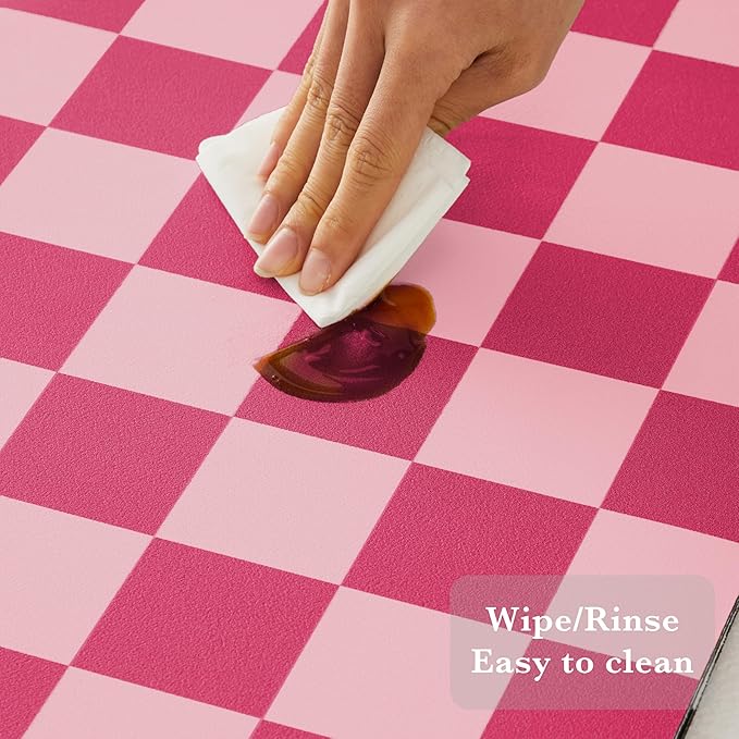 Ohocut Checkered Dish Drying Mat for Kitchen Counter, Coffee Bar Station Accessories, Retro Cute Aesthetic Modern Absorbent Drainer Mat Kitchen Drying Mat Easy Clean, Hot Pink 12" x 19"