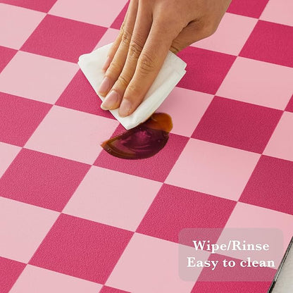 Ohocut Checkered Dish Drying Mat for Kitchen Counter, Coffee Bar Station Accessories, Retro Cute Aesthetic Modern Absorbent Drainer Mat Kitchen Drying Mat Easy Clean, Hot Pink 12" x 19"