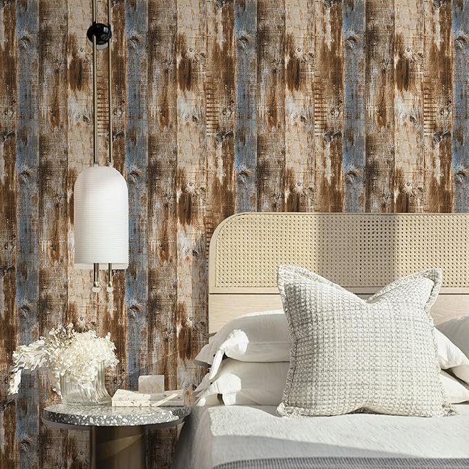 LXCREAT Faux Wood Butcher Block Contact Paper Shiplap Peel and Stick Wallpaper Wooden Planks for Walls 17.5"X393.7" Natural Brown Self Adhesive Removable Rustic Wallpaper for Shelf Kitchen Decoration