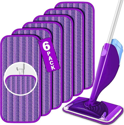 6 Pack Reusable Mop Pads for Swiffer WetJet Spray Mop, Wet Pads Refill Machine Washable Wet Dry Dual Use for Hardwood, Vinyl, Marble, Stone and Glass