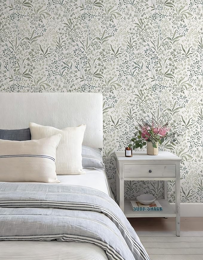 Heroad Green Floral Peel and Stick Wallpaper Boho Contact Paper for Cabinets Drawers 16.1''x196'' Leaf Wall Paper Removable Self Adhesive Wallpaper for Bedroom Bathroom Waterproof Decor Vinyl Roll