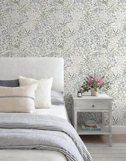 Heroad Green Floral Peel and Stick Wallpaper Boho Contact Paper for Cabinets Drawers Leaf Wall Paper Removable Self Adhesive Wallpaper for Bedroom Bathroom Waterproof Decor Vinyl Roll 16.1''x78.7''