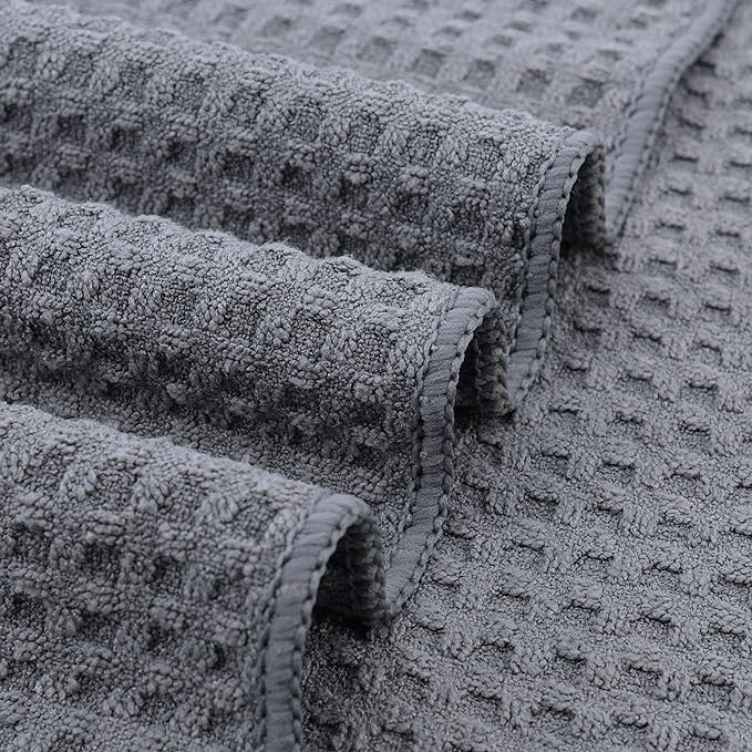 POLYTE Ultra Premium Microfiber Kitchen Dish Cloth Waffle Weave, 8 Pack (12x12 in, Gray)