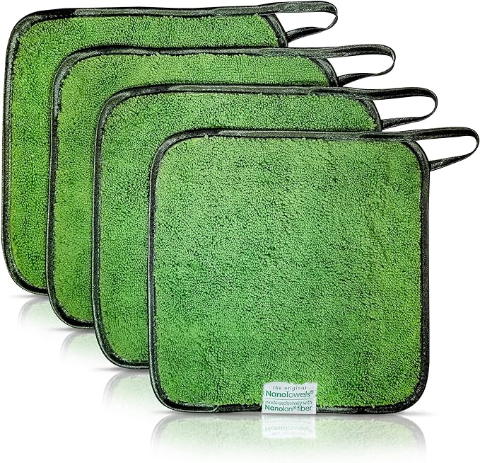 Life Miracle Nano Towels Minis - Amazing Eco Fabric That Cleans Virtually Any Surface with Only Water. Travel Size. No More Paper Towels Or Toxic Chemicals. 4-Pack (8x8, Green)
