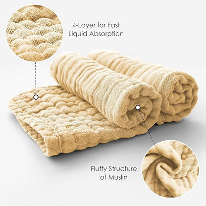 MOON PARK Baby Washcloths, 12 Pack - 12x12 Inches, Small Burp Cloths and Baby Wipes - 100% Cotton Muslin Ultra Soft for Newborn, Infant and Toddlers - Brown