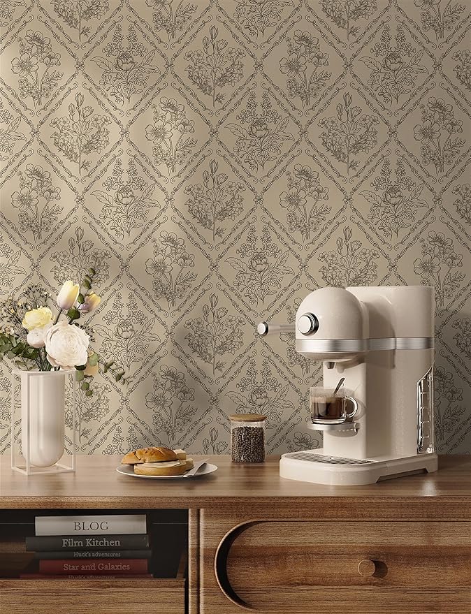 Toduso Peel and Stick Wallpaper Vintage Wall Paper Boho Contact Paper Brown Floral Removable Wallpaper for Bathroom Bedroom Flower Waterproof Self Adhesive Vinyl Drawer Decor 17.3"x393.7"