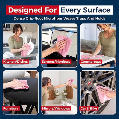 USANOOKS Microfiber Cleaning Cloth Light Pink - 8 Pcs 12.5"x12.5" - High Performance - 1200 Washes, Ultra Absorbent Towels Weave Grime & Liquid for Streak-Free Mirror Shine - Car Washing Cloth